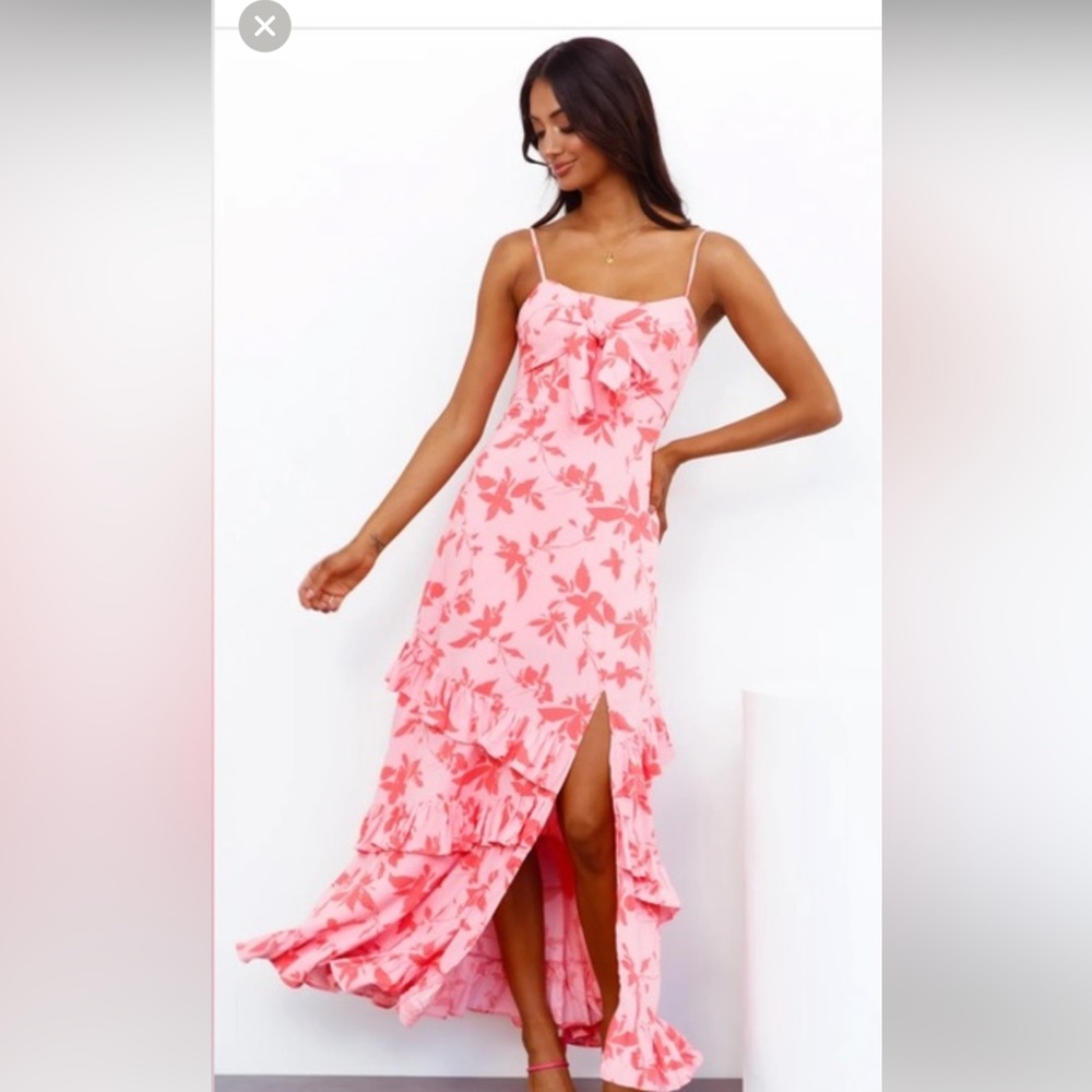 Hello Molly Pink Floral Ruffled Maxi Dress